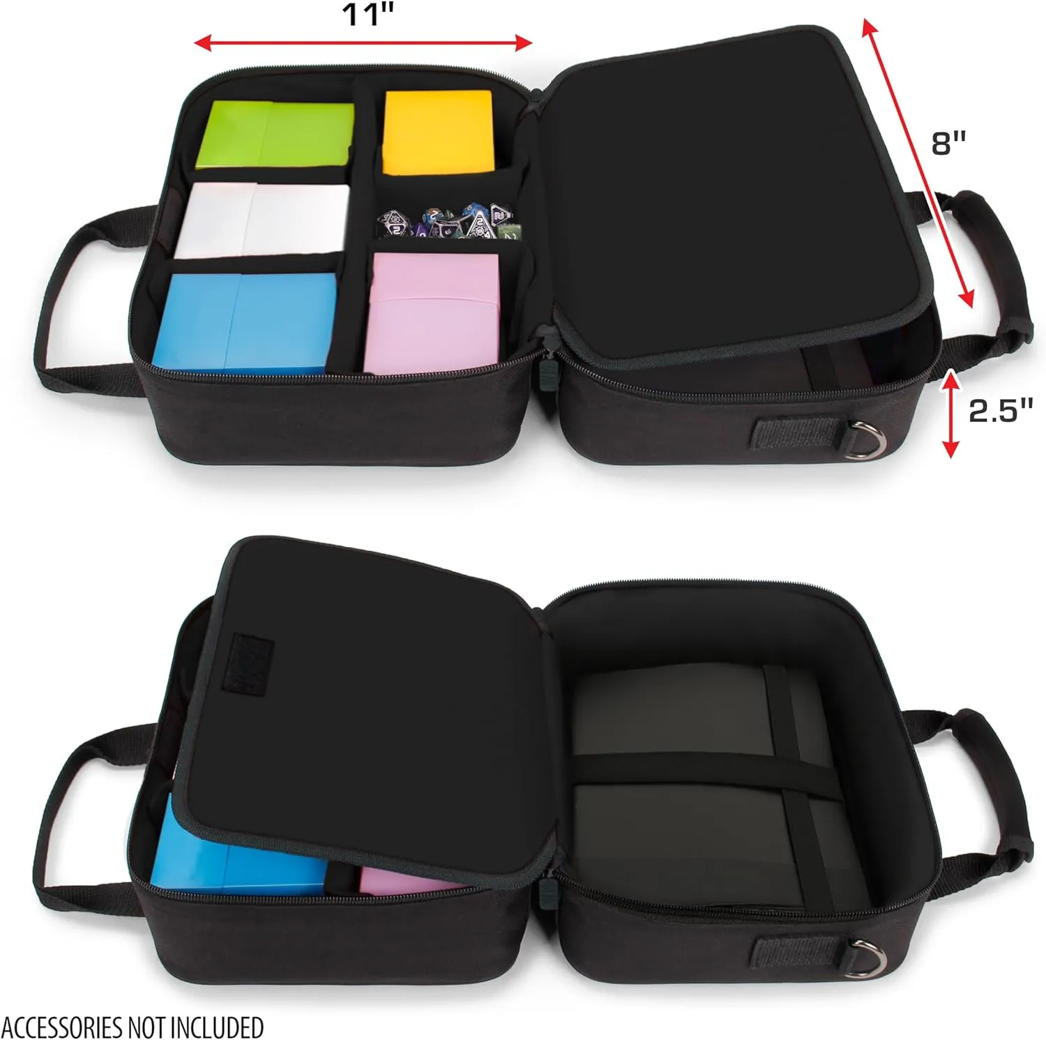 USA Gear Card Deck Storage Bag Compatible with TCG and CCG Deck Games - Card Protector Bag with Padded Shoulder Strap, Customizable Interior, Weather Resistant - Fits Boxes and Loose Cards - Black