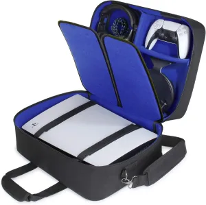 USA Gear PS5 Carrying Case - Travel Bag Compatible with PlayStation 5, PS5 Slim with Adjustable Interior - Shoulder Travel Case for Dualsense Controllers, Playstation 5 Games, Accessories