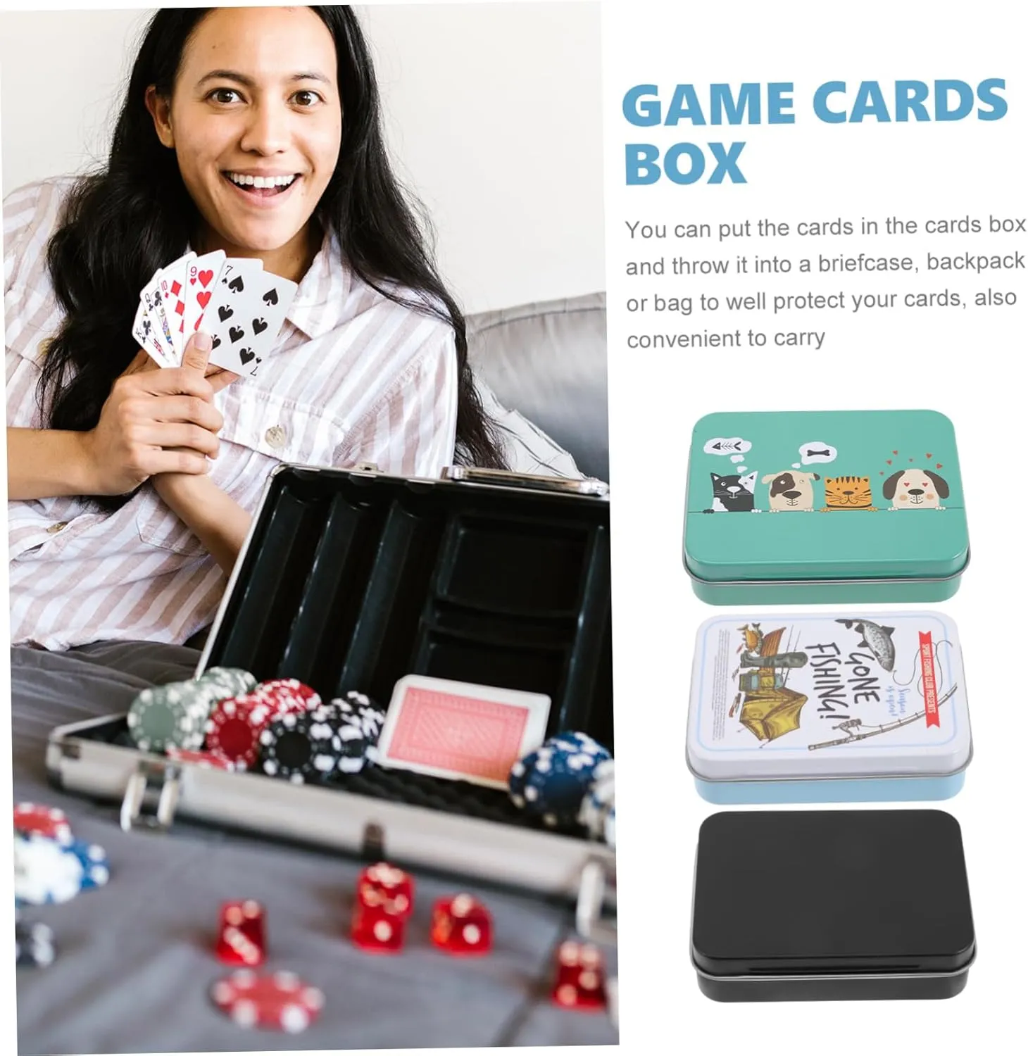 Vaguelly 3pcs Box Poker Box Playing Card Storage Box Game Card Storage Container Kid Card Holder Metal Container with Lid Deck of Cards Bulk Storage Tin Storage Canister Tin Case for Home