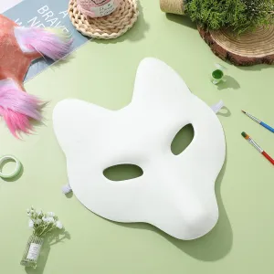 Vaguelly Blank Fox Masks, 4pcs Therian Masks DIY Unpainted Craft Mask Japanese Fox Mask for Halloween Cosplay Headwear Masquerade Mask White Plain Mask, 28.00X25.00X0.20CM