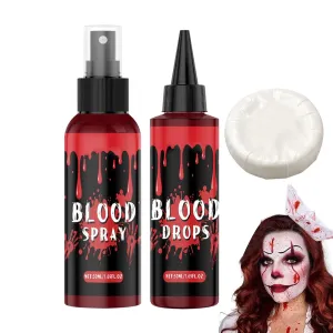 Vampire Blood - Fake Blood Set,Drops Spray Cleaning Soap Masquerade Props for Zombie Vampire Men Cosplay Dress up Clothes