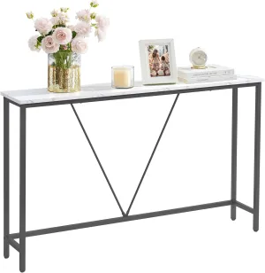 VASAGLE Console Sofa Table, Narrow Entryway Table, for Living Room, Bedroom, Easy Assembly, Marble White and Ink Black ULNT020W01