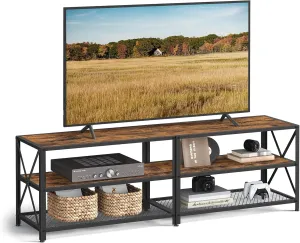 VASAGLE TV Stand, Console for TVs Up to 75 Inches, 70.1 Inches Width, Cabinet with Storage Shelves, Steel Frame, for Living Room, Bedroom, Rustic Brown and Black ULTV096B01V1