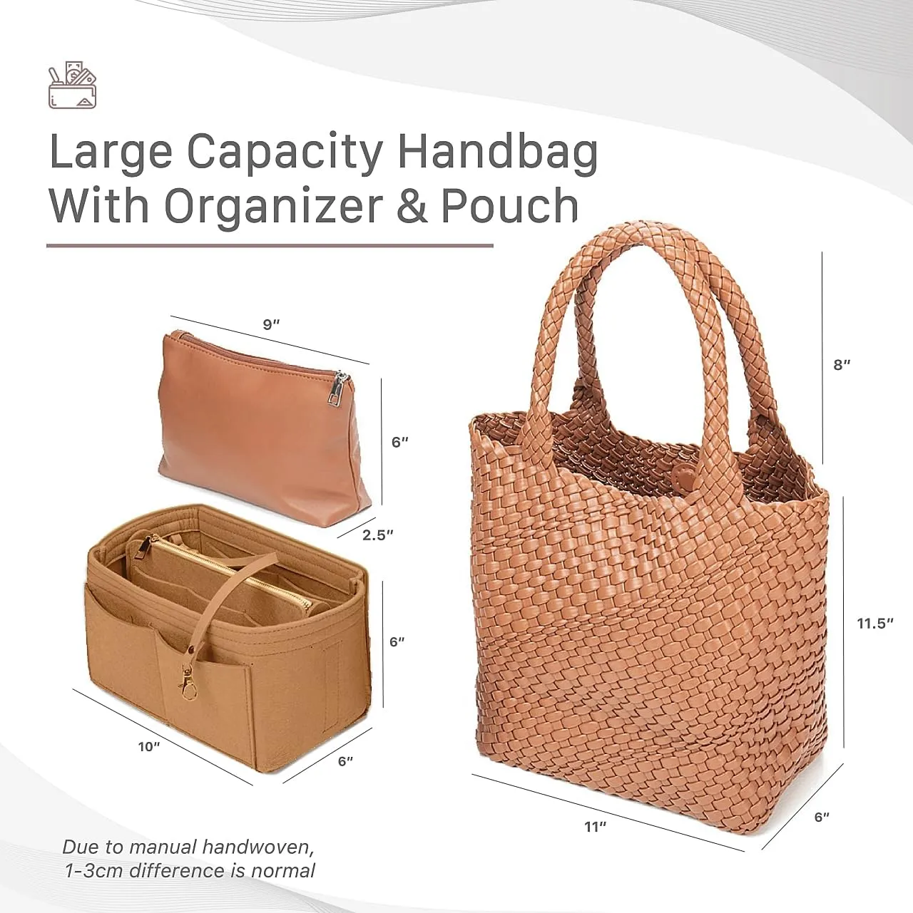 Vegan Leather Hand Woven Tote Bag for Women
