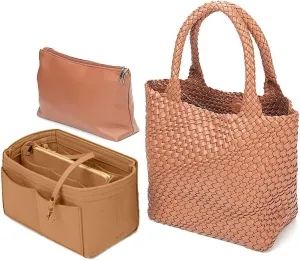 Vegan Leather Hand Woven Tote Bag for Women