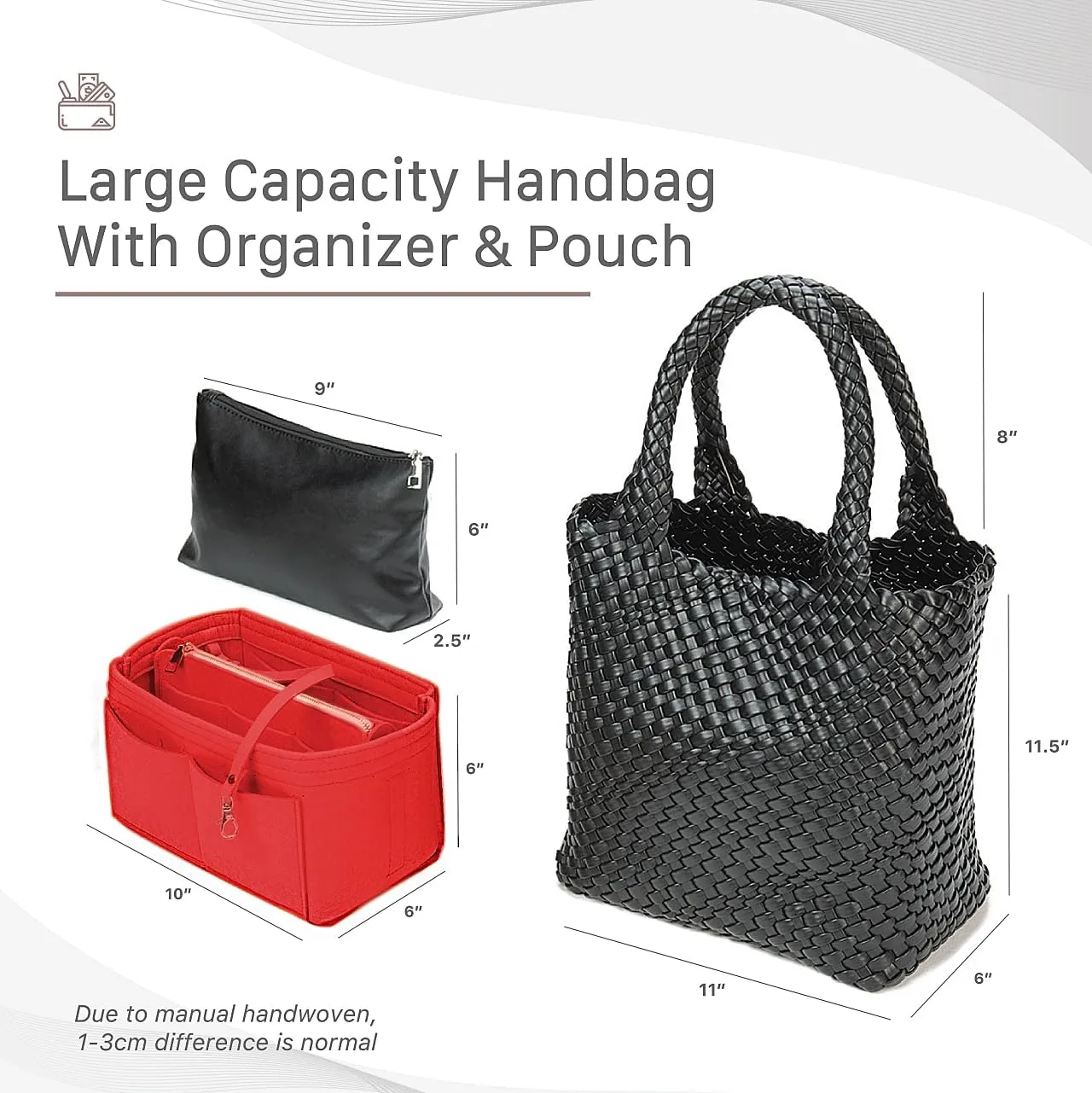 Vegan Leather Hand Woven Tote Bag for Women
