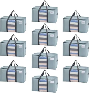 VENO 10 Pack Moving Bags, Moving Supplies, Moving Boxes, College Packing Storage Boxes with Lids Alternative, Heavy Duty Totes, Extra Large, Sturdy Handles, Zipper (Light Blue with Window, 10 Pack)