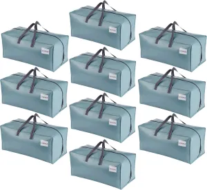VENO 10 Pack Moving Bags w/Backpack Straps, Heavy Duty, Moving Boxes Alternative, Packing Supplies, Large Storage Totes for Dorm Room Essentials with Zipper for Clothes (Shiny Light Blue, 10 Pack)