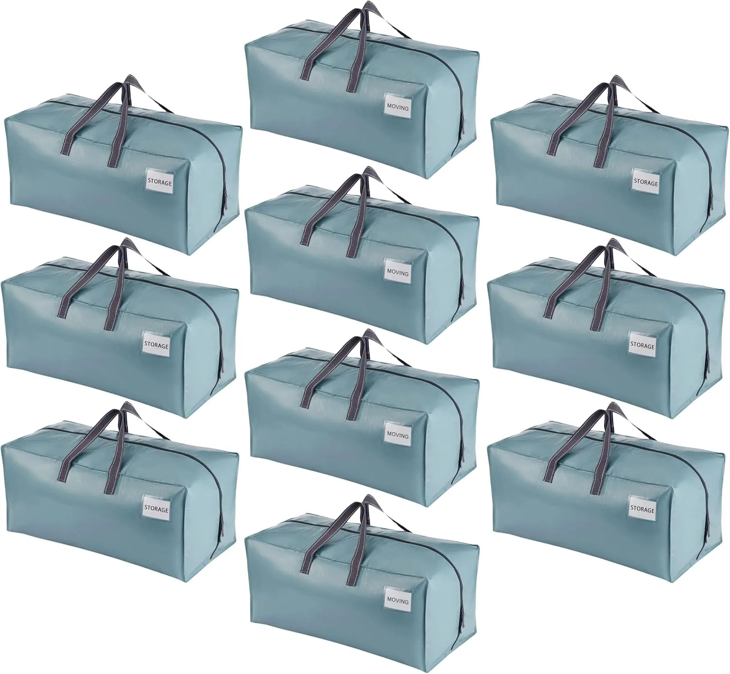 VENO 10 Pack Moving Bags w/Backpack Straps, Heavy Duty, Moving Boxes Alternative, Packing Supplies, Large Storage Totes for Dorm Room Essentials with Zipper for Clothes (Shiny Light Blue, 10 Pack)