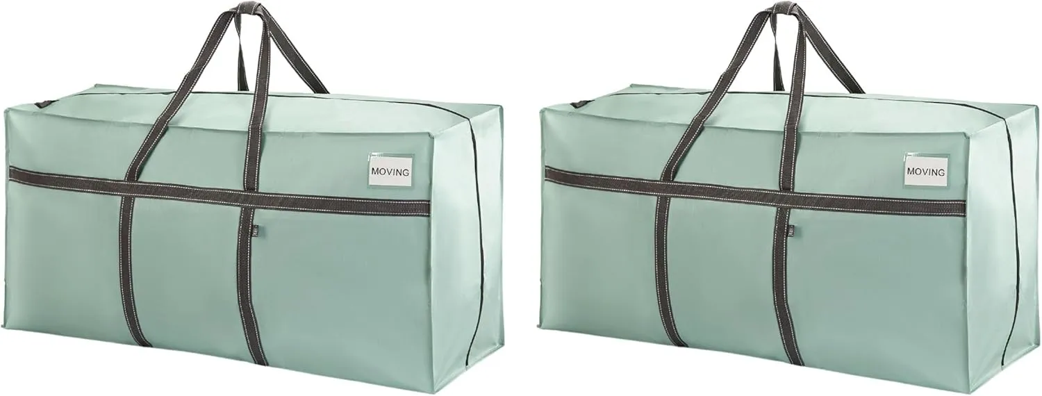 VENO 2 Pack Extra Large Moving Bags, Heavy Duty Storage, Moving Boxes, Large Storage Bins with Lids Alternative for College, Christmas Tree, Packing Supplies Essentials (Light Green Matte, 2 Pack)