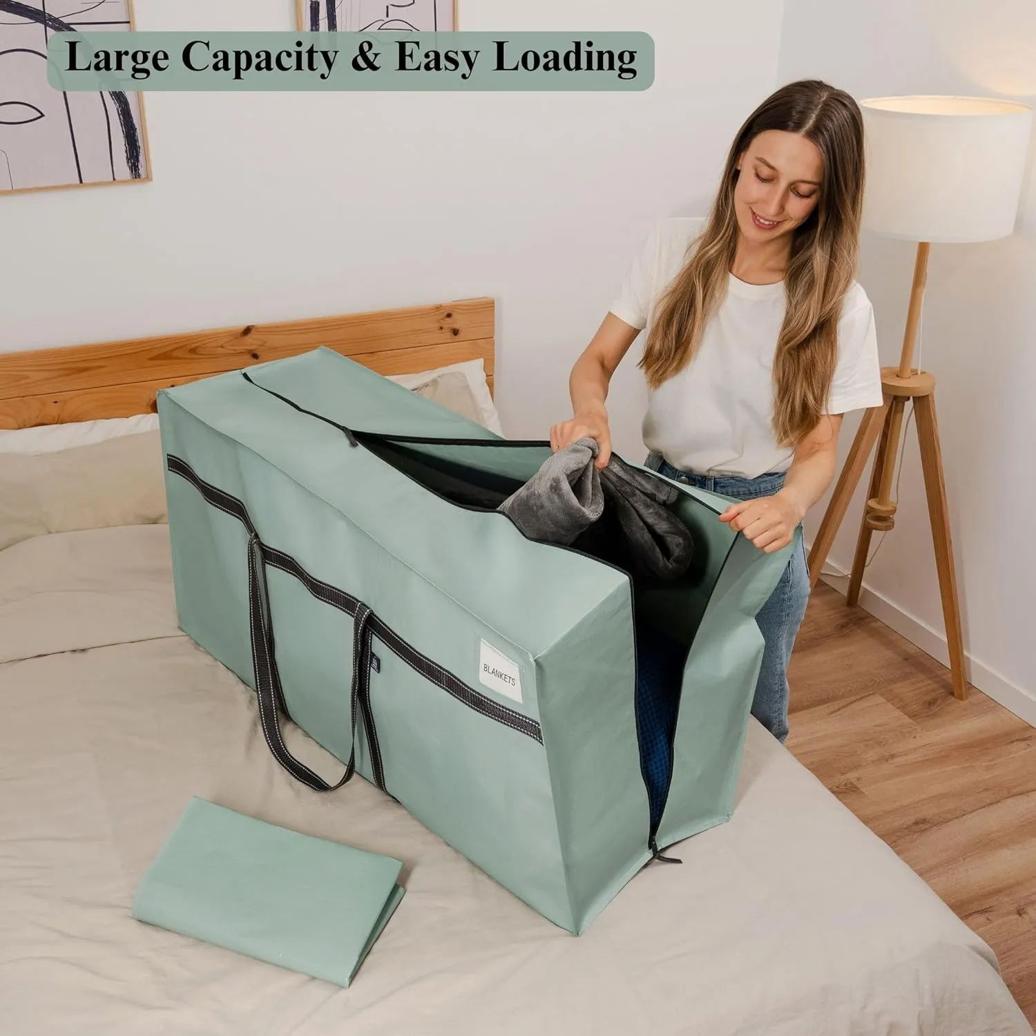 VENO 2 Pack Extra Large Moving Bags, Heavy Duty Storage, Moving Boxes, Large Storage Bins with Lids Alternative for College, Christmas Tree, Packing Supplies Essentials (Light Green Matte, 2 Pack)