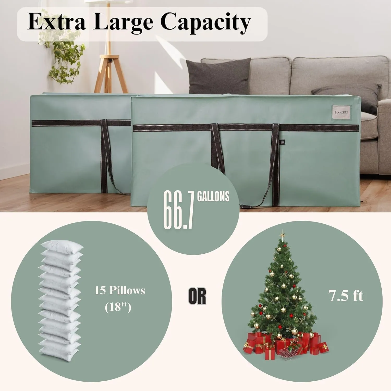 VENO 2 Pack Extra Large Moving Bags, Heavy Duty Storage, Moving Boxes, Large Storage Bins with Lids Alternative for College, Christmas Tree, Packing Supplies Essentials (Light Green Matte, 2 Pack)