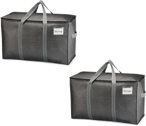 VENO 2 Pack Moving Bags, Heavy Duty, Moving Boxes Alternative, Packing Storage Supplies for Dorm Room Essentials with Zipper for Clothes, Extra Large Totes for Packaging (Dark Gray, 2 Pack)