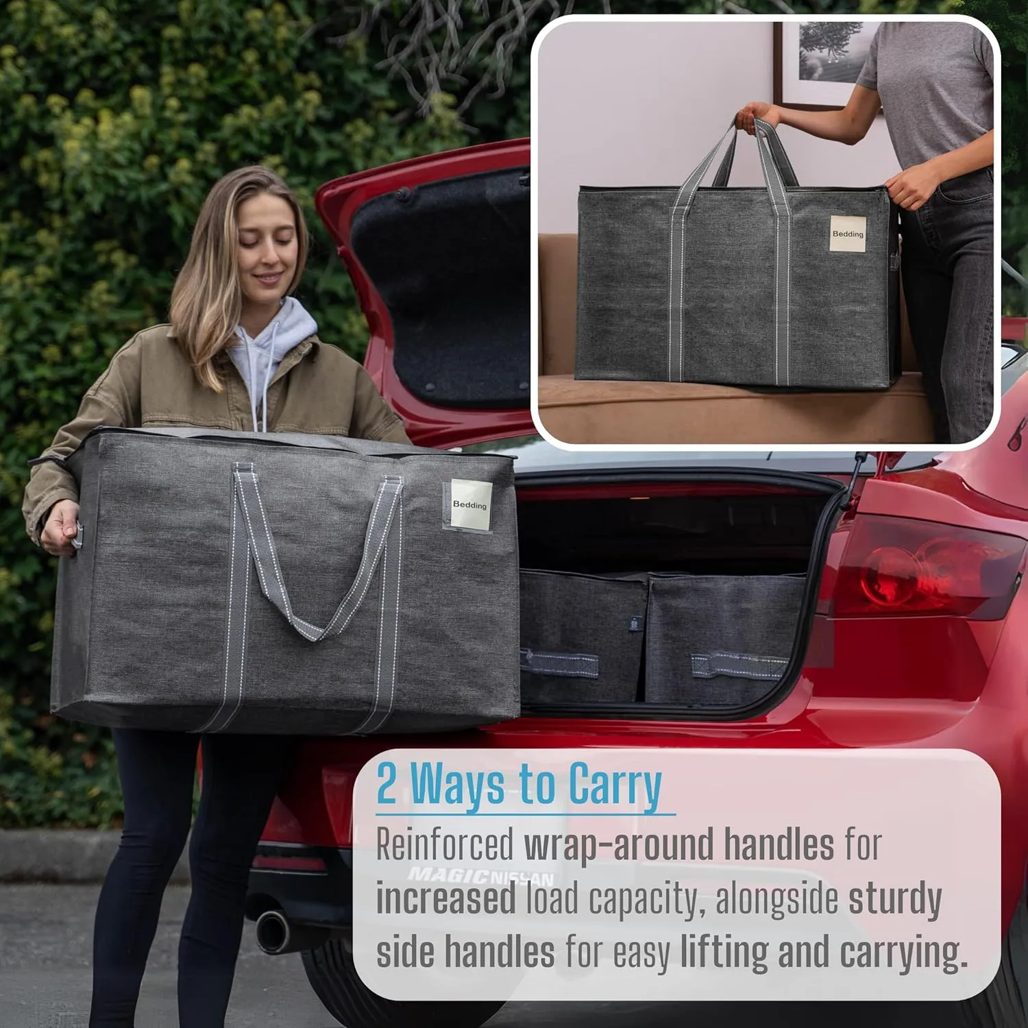 VENO 2 Pack Moving Bags, Heavy Duty, Moving Boxes Alternative, Packing Storage Supplies for Dorm Room Essentials with Zipper for Clothes, Extra Large Totes for Packaging (Dark Gray, 2 Pack)