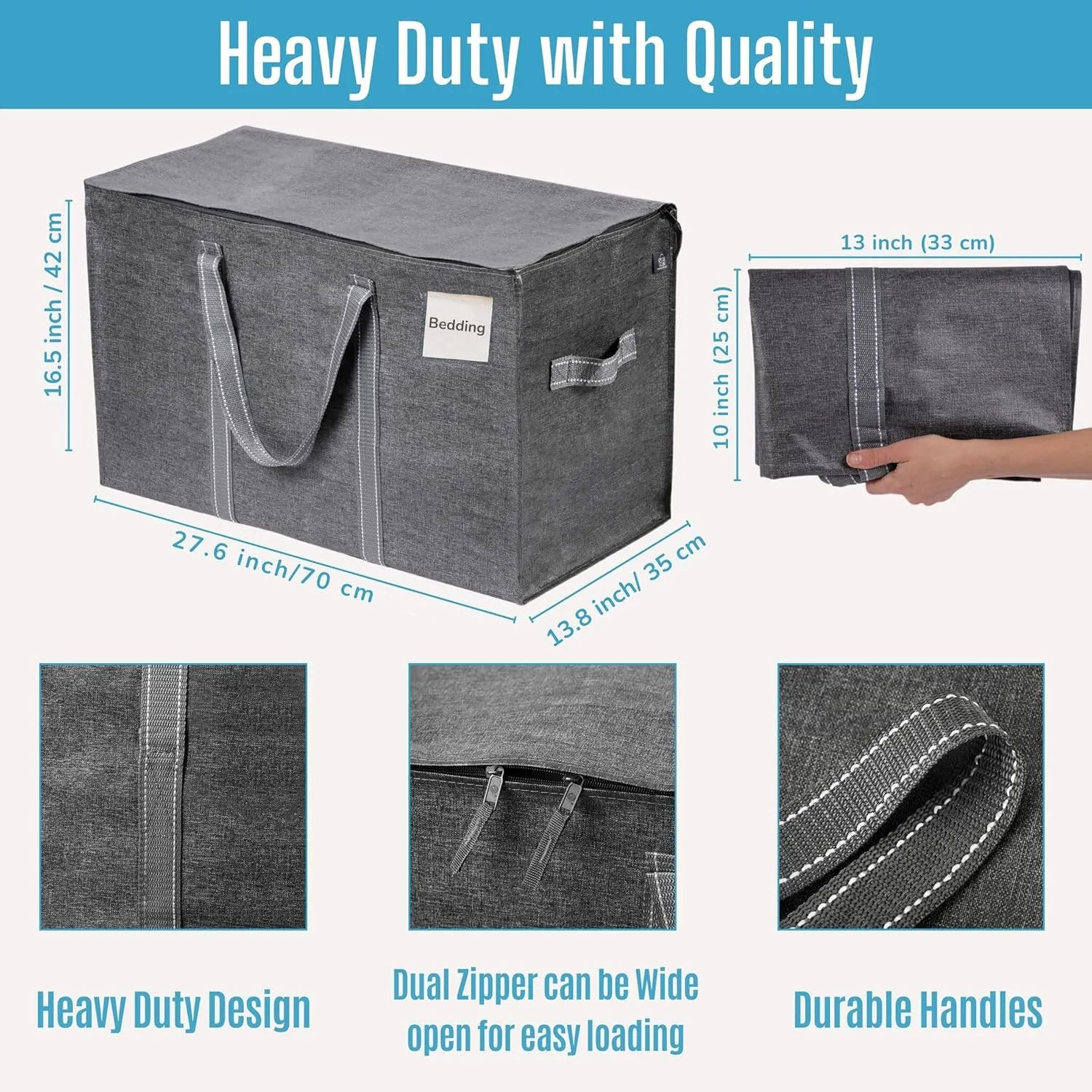 VENO 2 Pack Moving Bags, Heavy Duty, Moving Boxes Alternative, Packing Storage Supplies for Dorm Room Essentials with Zipper for Clothes, Extra Large Totes for Packaging (Dark Gray, 2 Pack)