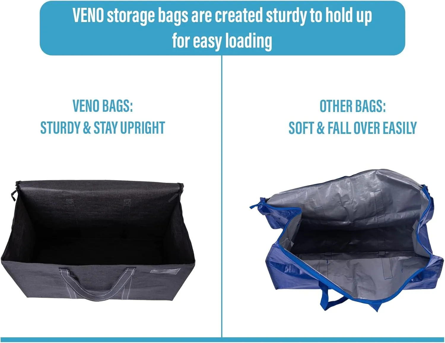 VENO 2 Pack Moving Bags, Heavy Duty, Moving Boxes Alternative, Packing Storage Supplies for Dorm Room Essentials with Zipper for Clothes, Extra Large Totes for Packaging (Dark Gray, 2 Pack)