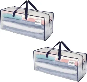 VENO 2 Pack Moving Bags w/Backpack Straps, Heavy Duty, Moving Boxes Alternative, Packing Supplies, Large Storage Totes for Dorm Room Essentials with Zipper for Clothes (Clear, 2 Pack)