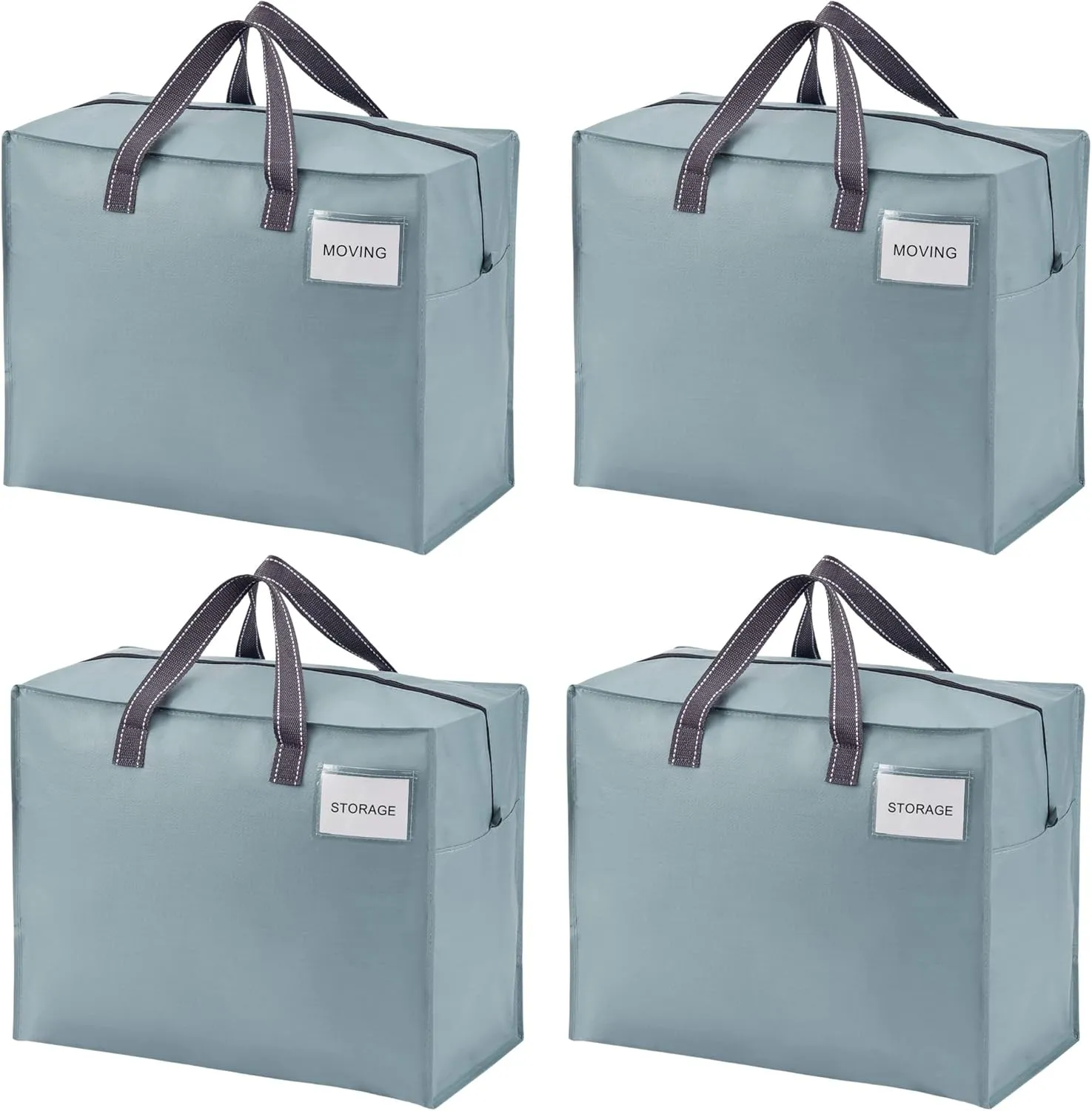 VENO 4 Pack Heavy Duty Moving Bags, Storage Bags, Packing Supplies, Top Zipper, Storage Totes for Camping, Clothes, Bedding, Comforters, Pillows (13 Gallon Light Blue, 4 Pack)