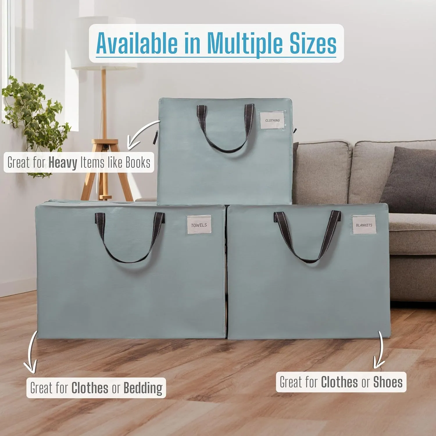 VENO 4 Pack Heavy Duty Moving Bags, Storage Bags, Packing Supplies, Top Zipper, Storage Totes for Camping, Clothes, Bedding, Comforters, Pillows (13 Gallon Light Blue, 4 Pack)