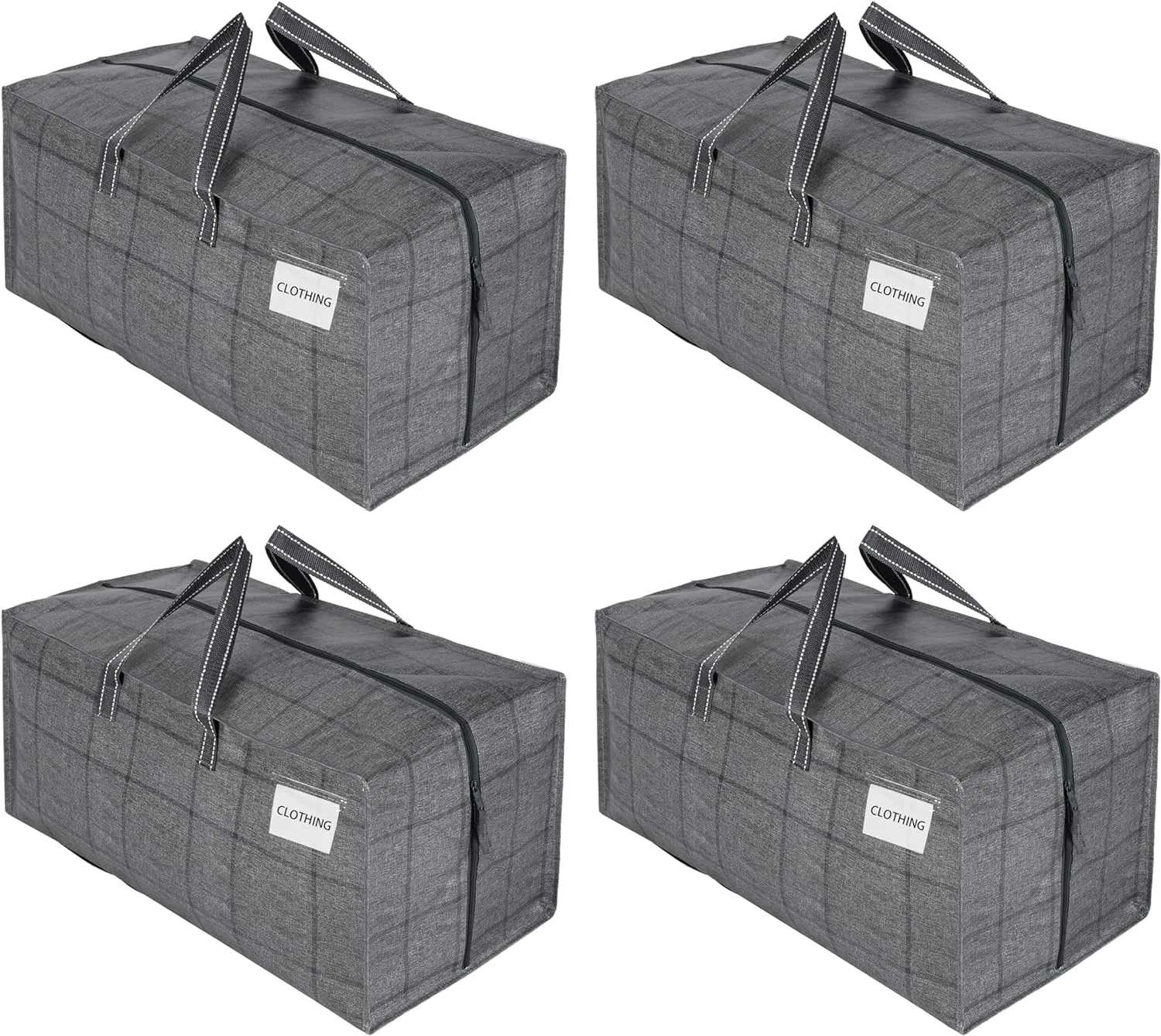 VENO 4 Pack Moving Bags w/Backpack Straps, Heavy Duty, Moving Boxes Alternative, Packing Supplies, Large Storage Totes for Dorm Room Essentials with Zipper for Clothes (Windowpane, 4 Pack)