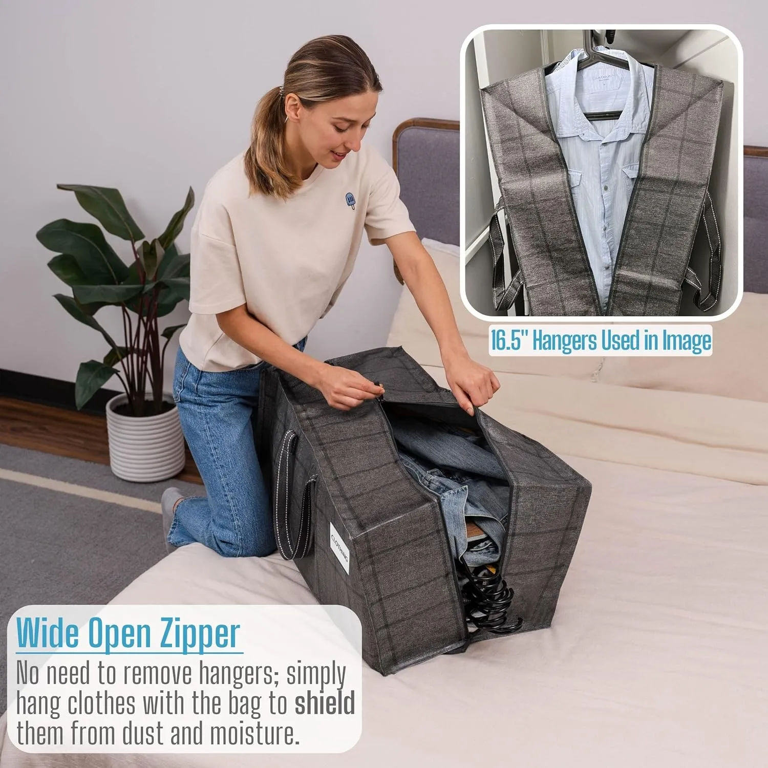 VENO 4 Pack Moving Bags w/Backpack Straps, Heavy Duty, Moving Boxes Alternative, Packing Supplies, Large Storage Totes for Dorm Room Essentials with Zipper for Clothes (Windowpane, 4 Pack)