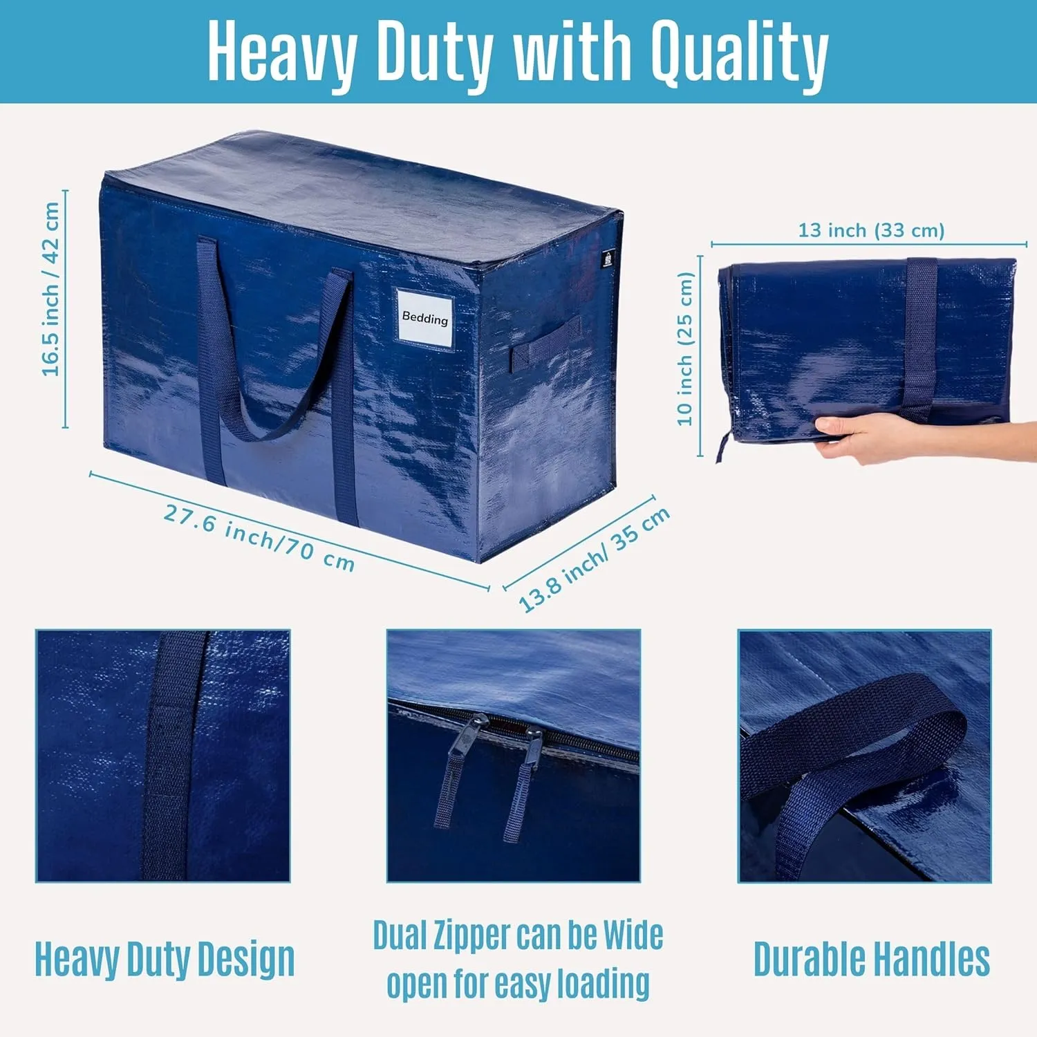 VENO 6 Pack Moving Bags, Heavy Duty, Moving Boxes Alternative, Packing Storage Supplies for Dorm Room Essentials with Zipper for Clothes, Extra Large Totes for Packaging (Blue, 6 Pack)