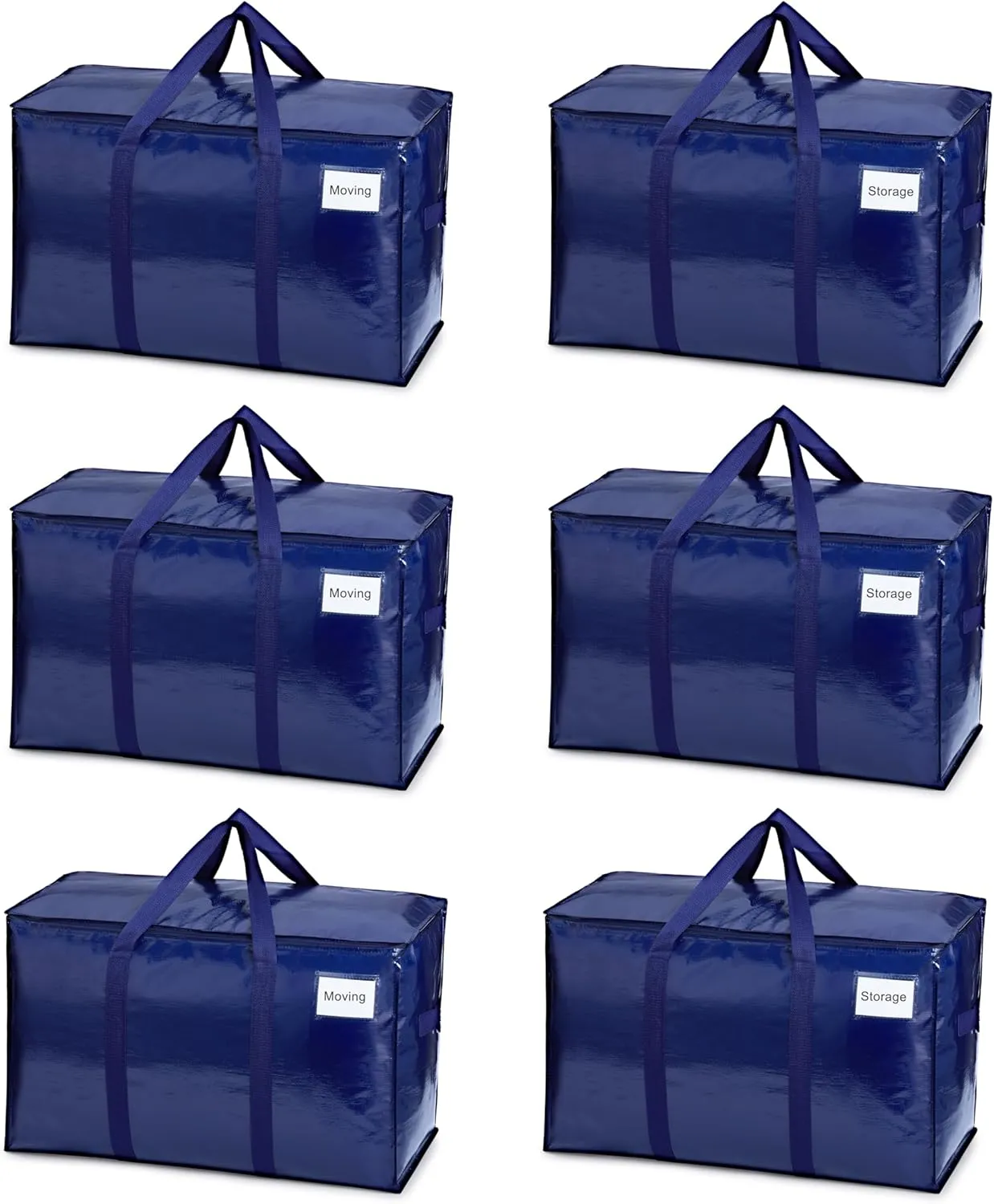 VENO 6 Pack Moving Bags, Heavy Duty, Moving Boxes Alternative, Packing Storage Supplies for Dorm Room Essentials with Zipper for Clothes, Extra Large Totes for Packaging (Blue, 6 Pack)