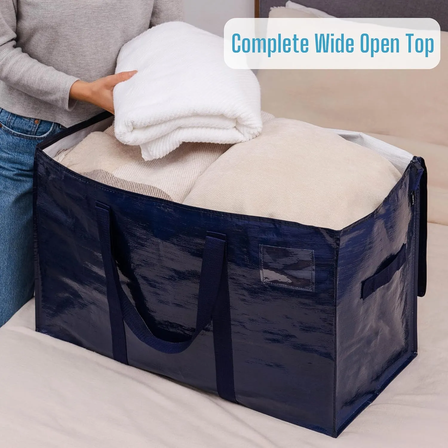 VENO 6 Pack Moving Bags, Heavy Duty, Moving Boxes Alternative, Packing Storage Supplies for Dorm Room Essentials with Zipper for Clothes, Extra Large Totes for Packaging (Blue, 6 Pack)
