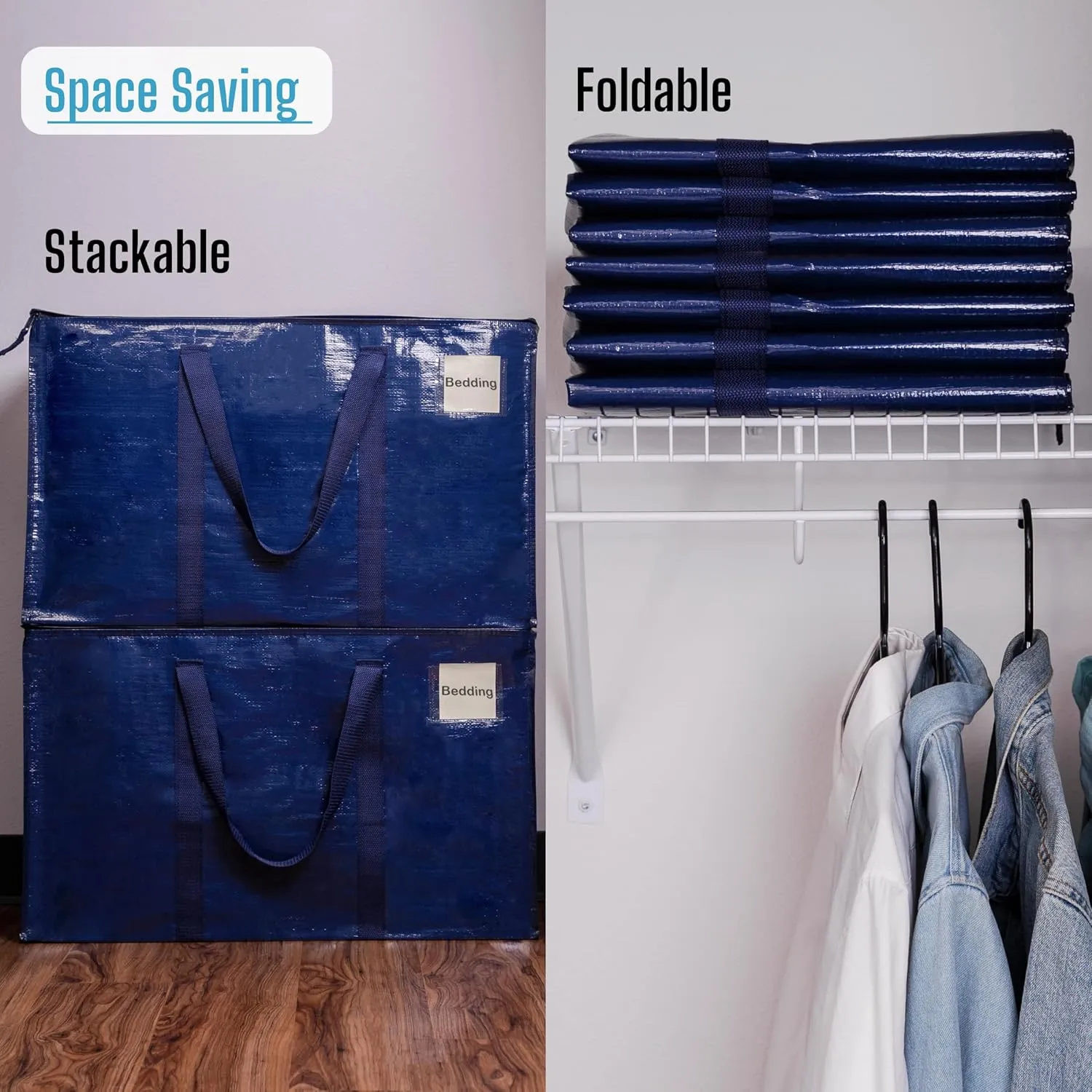 VENO 6 Pack Moving Bags, Heavy Duty, Moving Boxes Alternative, Packing Storage Supplies for Dorm Room Essentials with Zipper for Clothes, Extra Large Totes for Packaging (Blue, 6 Pack)