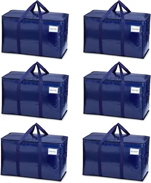 VENO 6 Pack Moving Bags, Heavy Duty, Moving Boxes Alternative, Packing Storage Supplies for Dorm Room Essentials with Zipper for Clothes, Extra Large Totes for Packaging (Blue, 6 Pack)