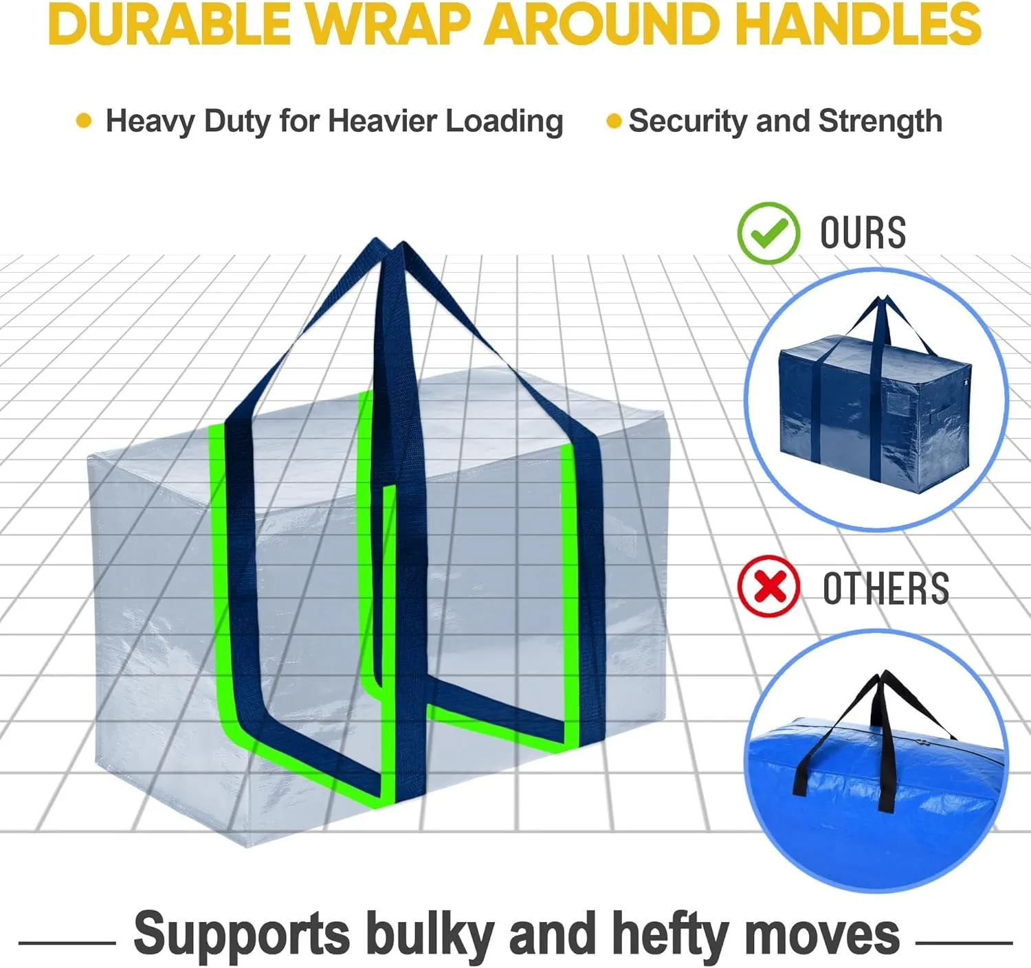 VENO 6 Pack Moving Bags, Heavy Duty, Moving Boxes Alternative, Packing Storage Supplies for Dorm Room Essentials with Zipper for Clothes, Extra Large Totes for Packaging (Blue, 6 Pack)