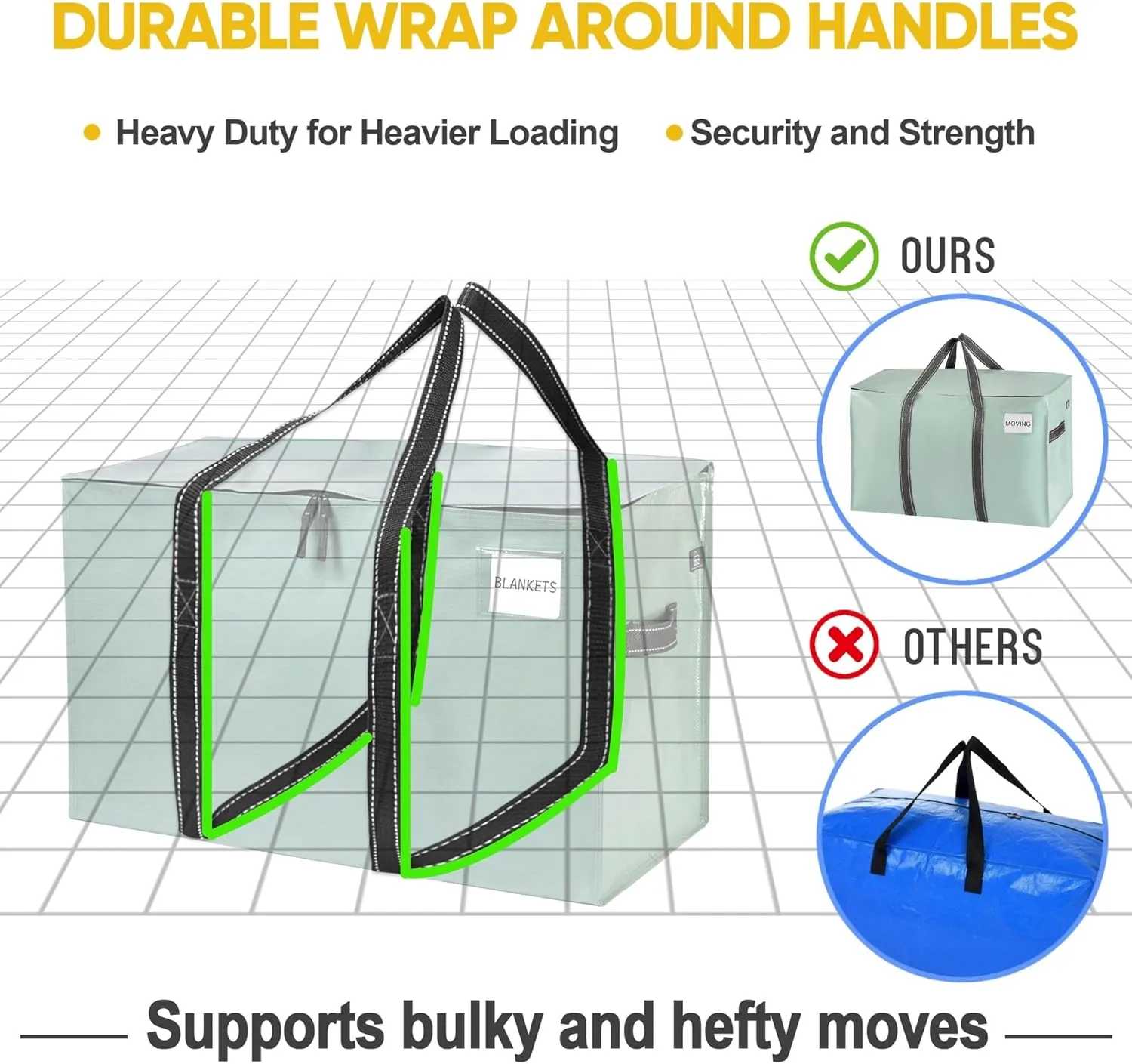 VENO 8 Pack Moving Bags, Heavy Duty, Moving Boxes Alternative, Packing Storage Supplies for Dorm Room Essentials with Zipper for Clothes, Extra Large Totes for Packaging (Shiny Light Green, 8 Pack)
