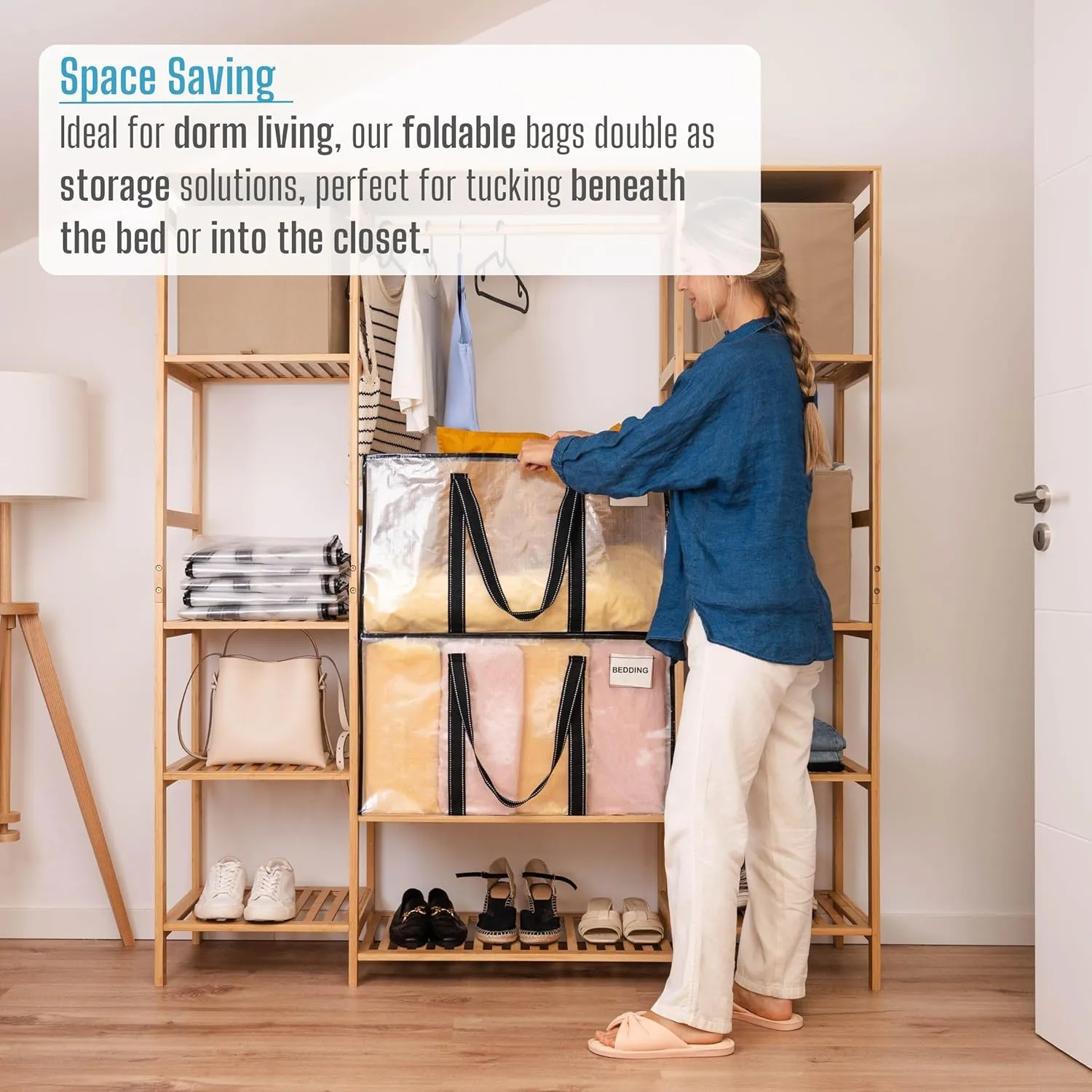 VENO 8 Pack Moving Bags, Heavy Duty, Moving Boxes Alternative, Packing Storage Supplies for Dorm Room Essentials with Zipper for Clothes, Large Totes for Packaging (Clear-8 Pack)