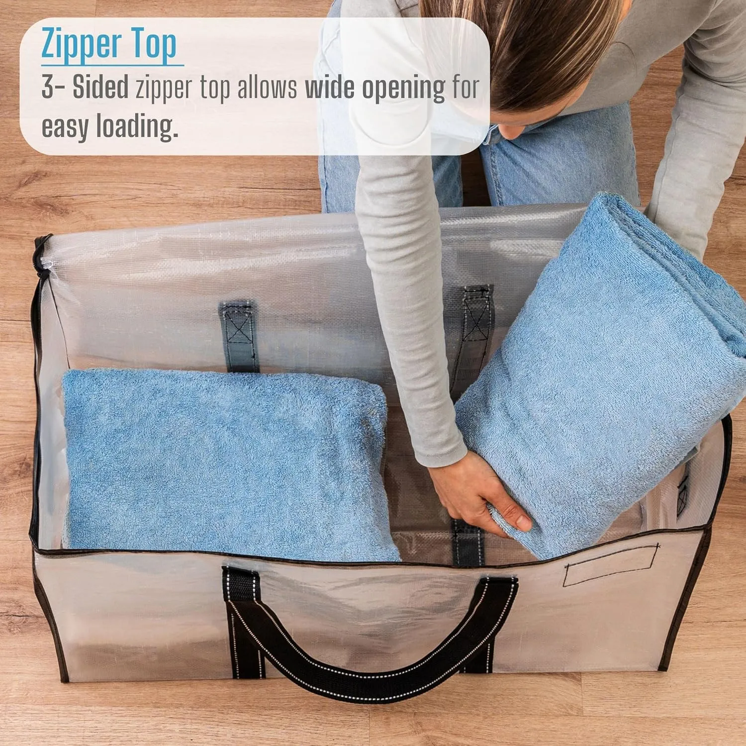VENO 8 Pack Moving Bags, Heavy Duty, Moving Boxes Alternative, Packing Storage Supplies for Dorm Room Essentials with Zipper for Clothes, Large Totes for Packaging (Clear-8 Pack)