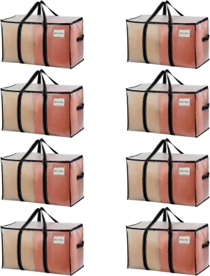 VENO 8 Pack Moving Bags, Heavy Duty, Moving Boxes Alternative, Packing Storage Supplies for Dorm Room Essentials with Zipper for Clothes, Large Totes for Packaging (Clear-8 Pack)
