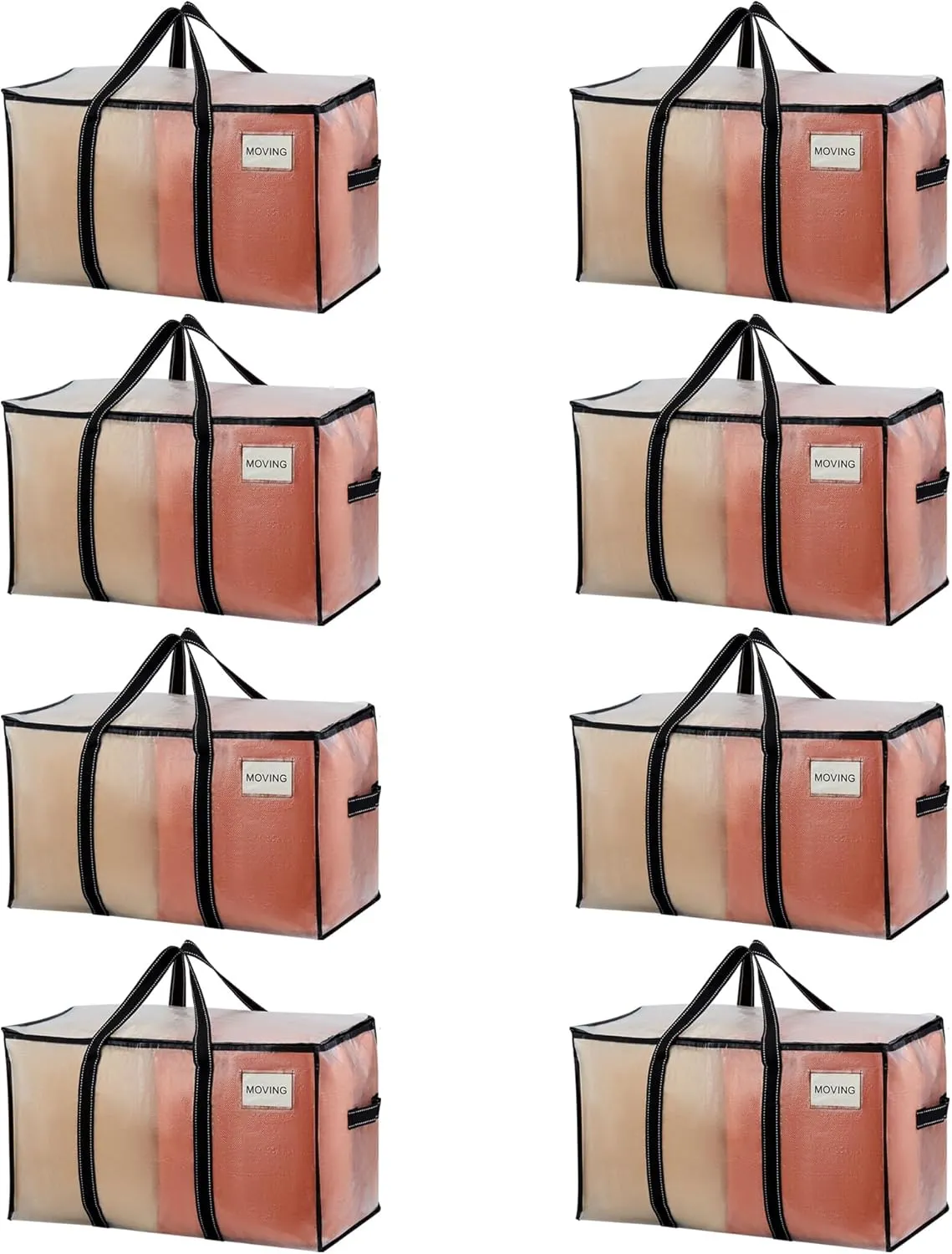 VENO 8 Pack Moving Bags, Heavy Duty, Moving Boxes Alternative, Packing Storage Supplies for Dorm Room Essentials with Zipper for Clothes, Large Totes for Packaging (Clear-8 Pack)