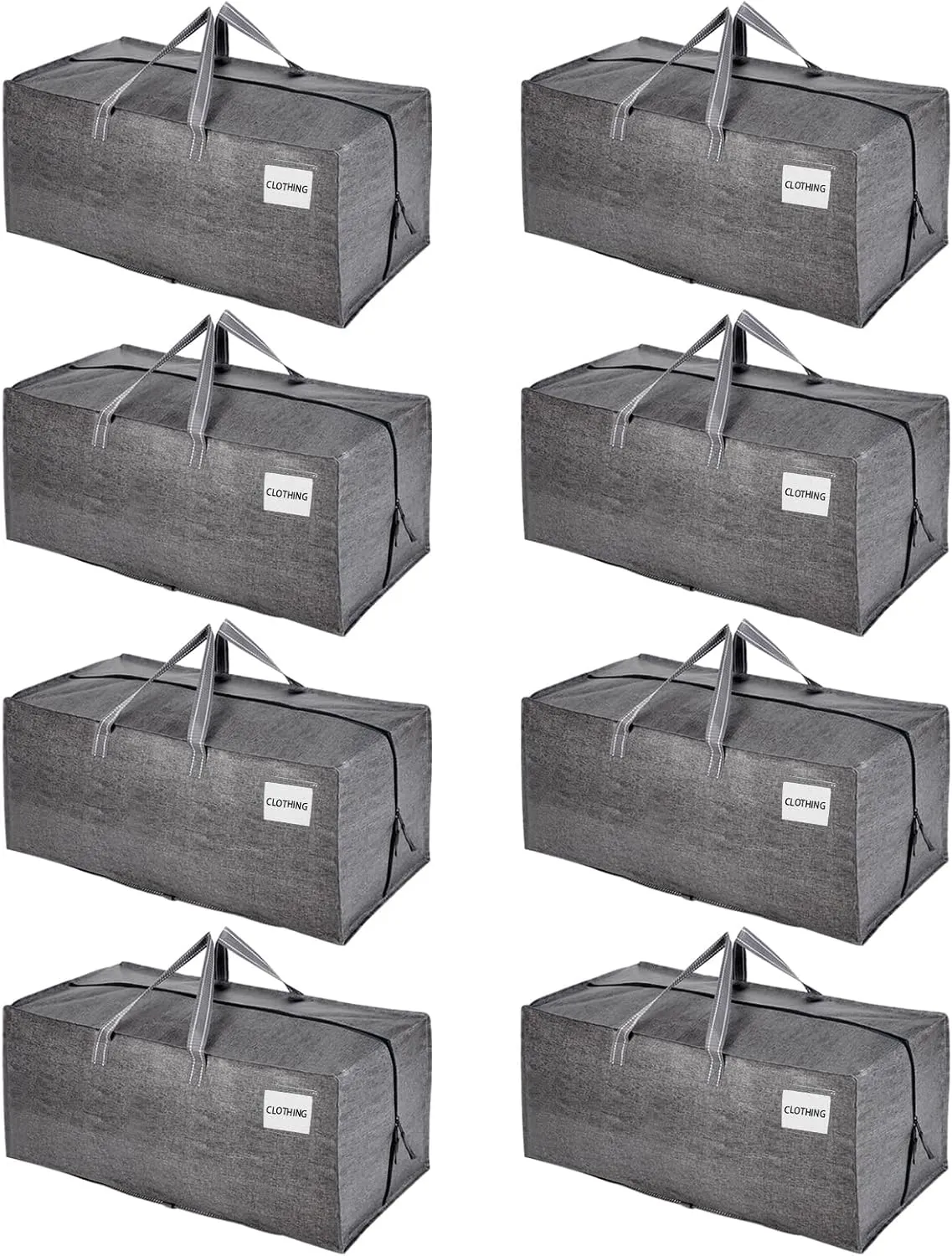 VENO 8 Pack Moving Bags w/Backpack Straps, Heavy Duty, Moving Boxes Alternative, Packing Supplies, Large Storage Totes for Dorm Room Essentials with Zipper for Clothes (Gray, 8 Pack)