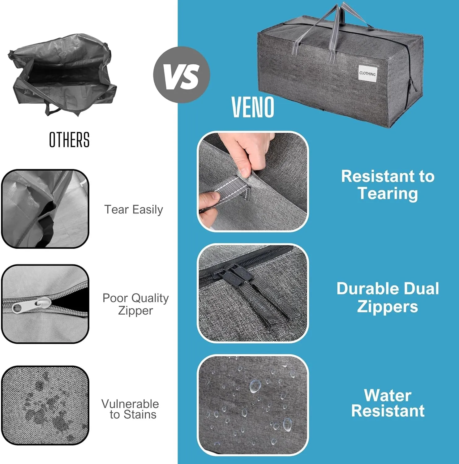 VENO 8 Pack Moving Bags w/Backpack Straps, Heavy Duty, Moving Boxes Alternative, Packing Supplies, Large Storage Totes for Dorm Room Essentials with Zipper for Clothes (Gray, 8 Pack)