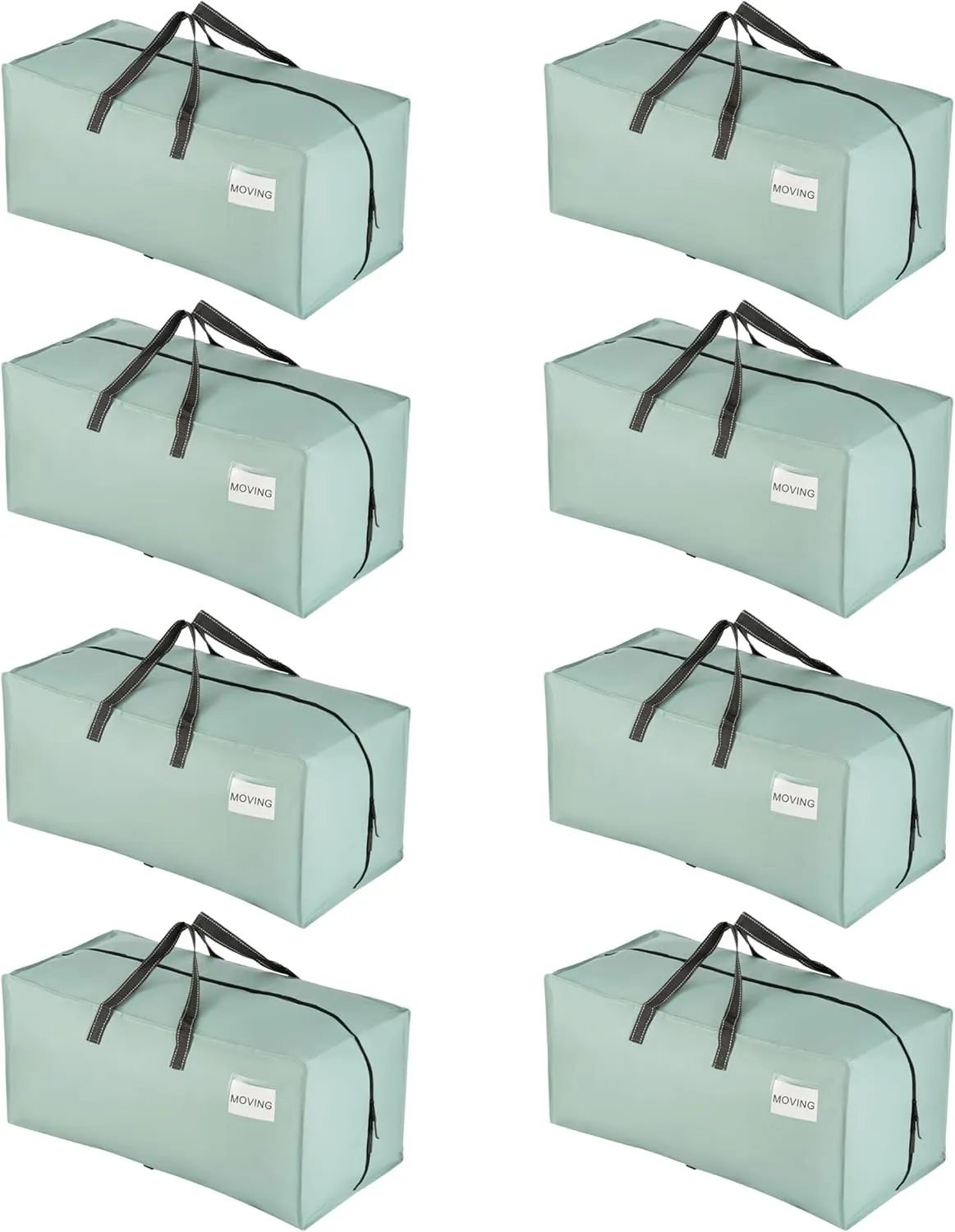 VENO 8 Pack Moving Bags w/Backpack Straps, Heavy Duty, Moving Boxes Alternative, Packing Supplies, Large Storage Totes for Dorm Room Essentials with Zipper for Clothes (Light Green Matte, 8 Pack)
