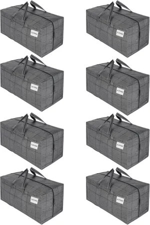 VENO 8 Pack Moving Bags w/Backpack Straps, Heavy Duty, Moving Boxes Alternative, Packing Supplies, Large Storage Totes for Dorm Room Essentials with Zipper for Clothes (Windowpane, 8 Pack)