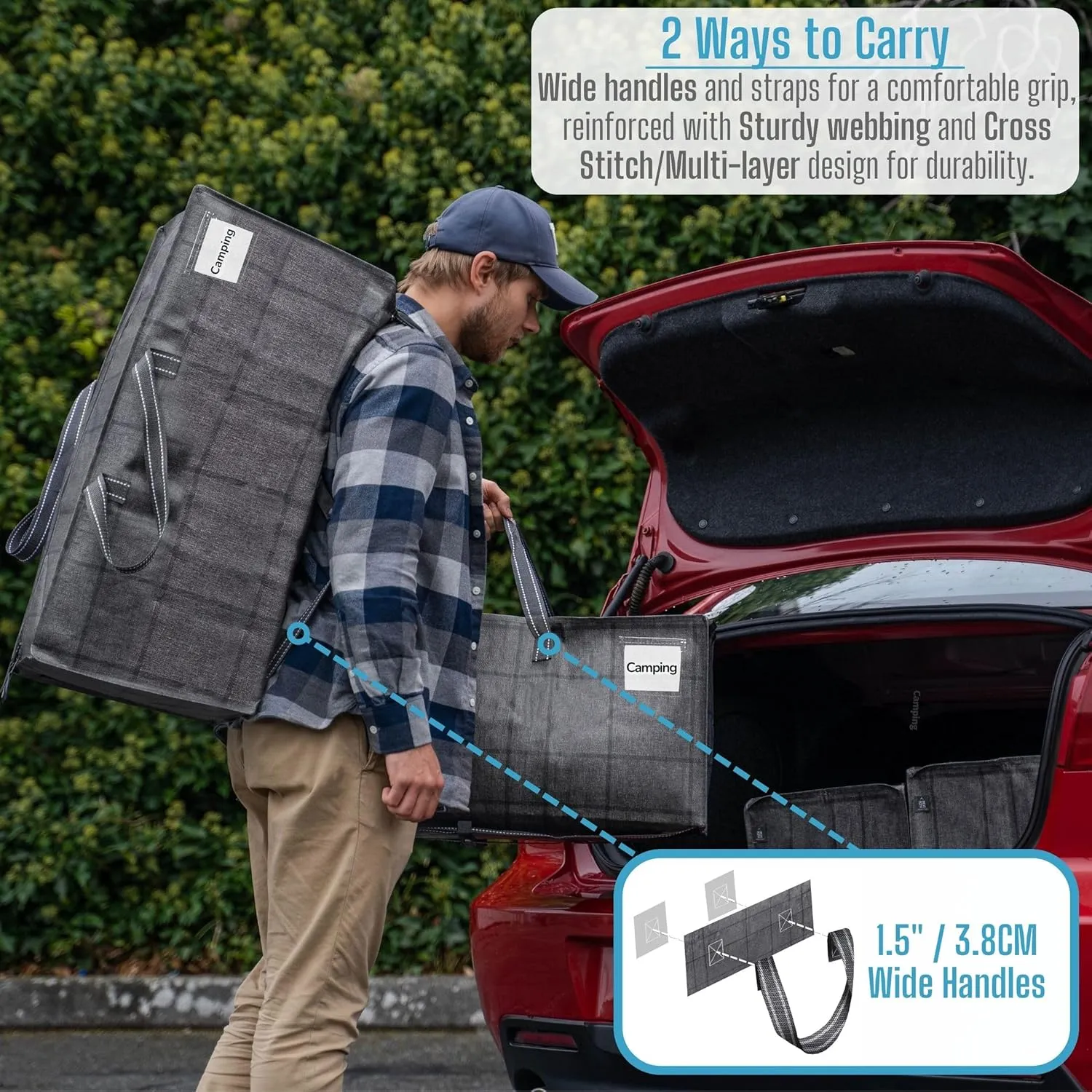 VENO 8 Pack Moving Bags w/Backpack Straps, Heavy Duty, Moving Boxes Alternative, Packing Supplies, Large Storage Totes for Dorm Room Essentials with Zipper for Clothes (Windowpane, 8 Pack)
