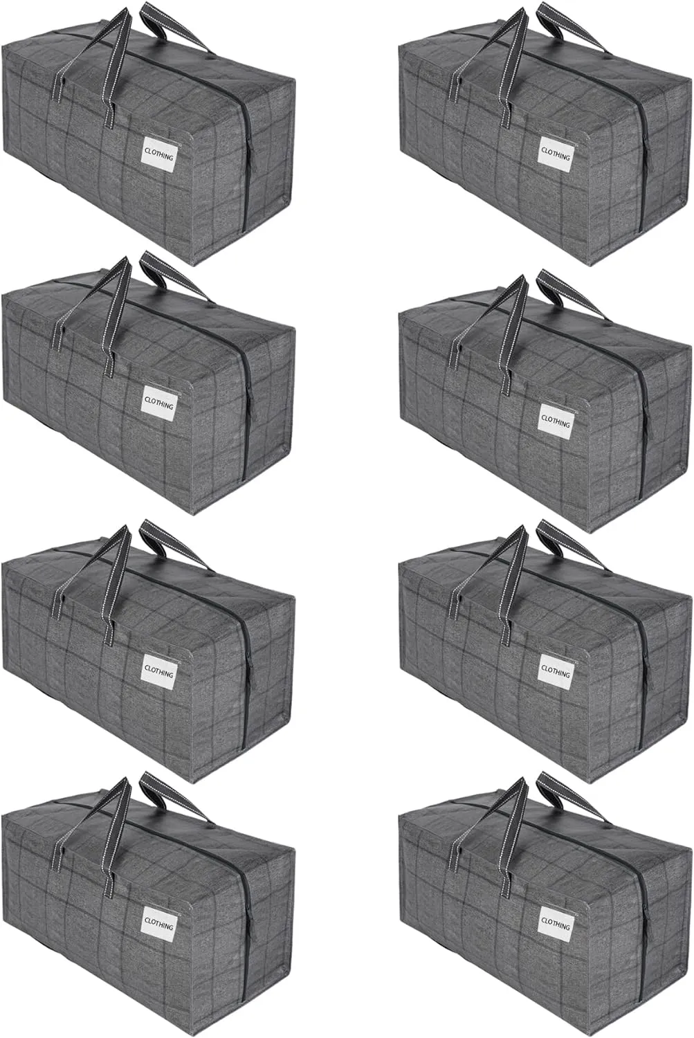 VENO 8 Pack Moving Bags w/Backpack Straps, Heavy Duty, Moving Boxes Alternative, Packing Supplies, Large Storage Totes for Dorm Room Essentials with Zipper for Clothes (Windowpane, 8 Pack)