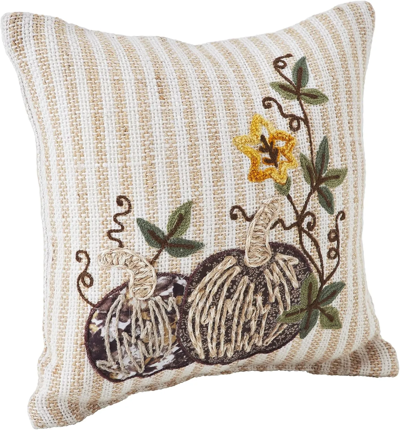 VHC Brands Autumn Pumpkin Patch Stripes Pillow 12x12, Decorative Fall Throw Pillow, Primitive Decor for Fall and Thanksgiving