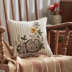 VHC Brands Autumn Pumpkin Patch Stripes Pillow 12x12, Decorative Fall Throw Pillow, Primitive Decor for Fall and Thanksgiving