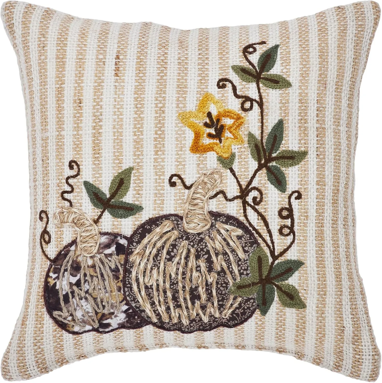 VHC Brands Autumn Pumpkin Patch Stripes Pillow 12x12, Decorative Fall Throw Pillow, Primitive Decor for Fall and Thanksgiving