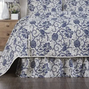 VHC Brands Dorset, Farmhouse Bed Skirt Dust Ruffle, Floral, Queen, Navy, 60x80x16