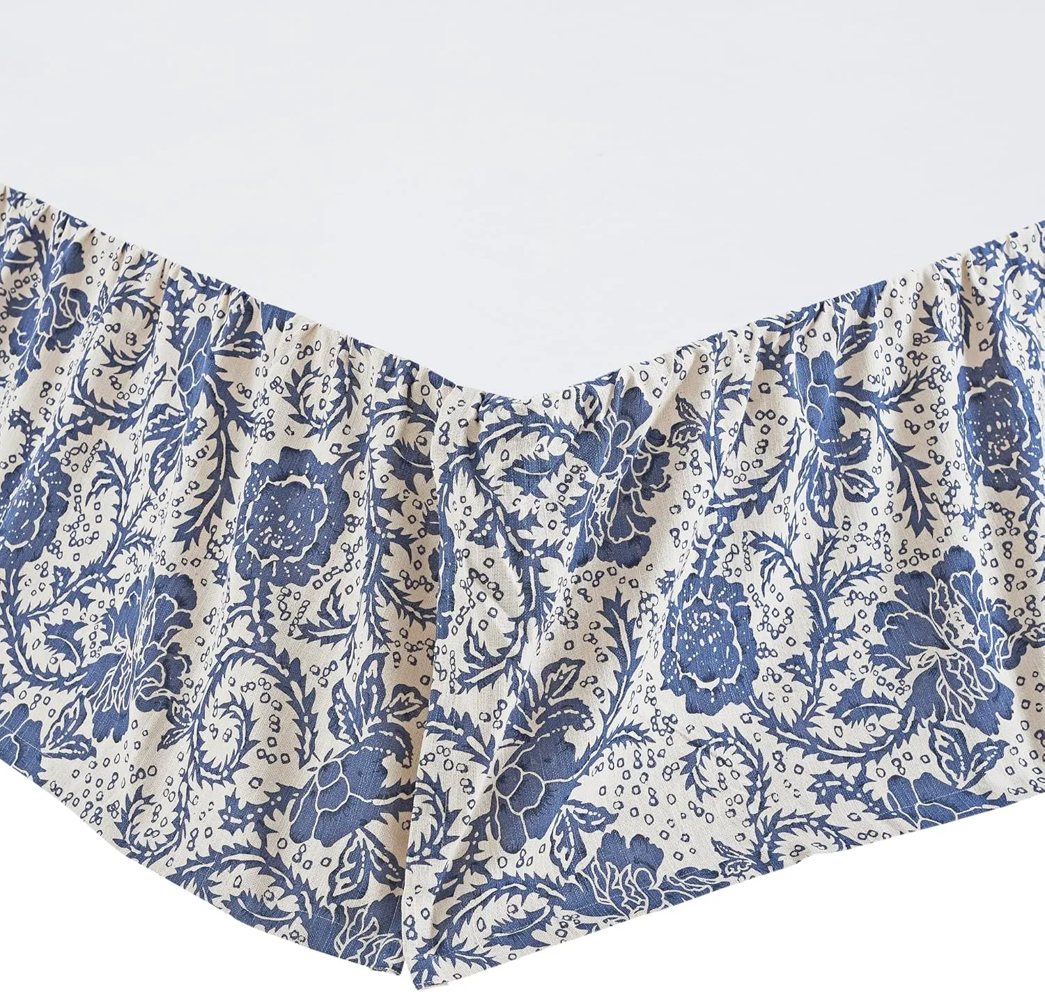 VHC Brands Dorset, Farmhouse Bed Skirt Dust Ruffle, Floral, Queen, Navy, 60x80x16