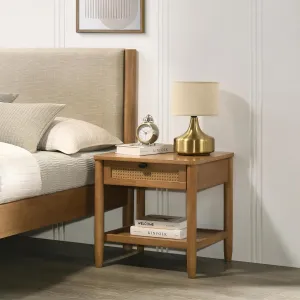 Vichy Nightstand, Single Drawer, Light Walnut, End Table with Shelf for Bedroom or Living Room