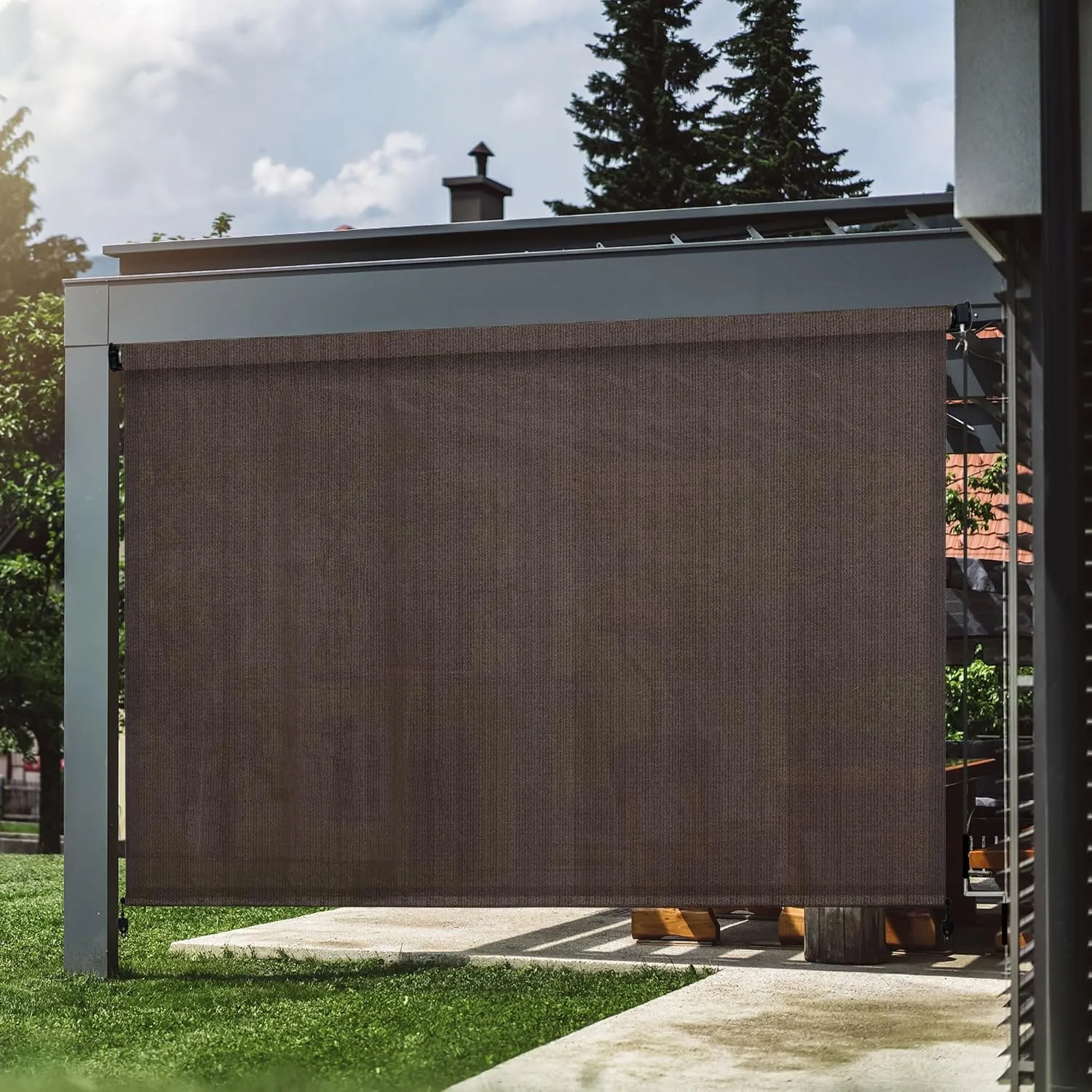 VICLLAX Outdoor Roller Shade, Patio Cordless Blinds Roll Up Shade 6x6FT, Chocolate