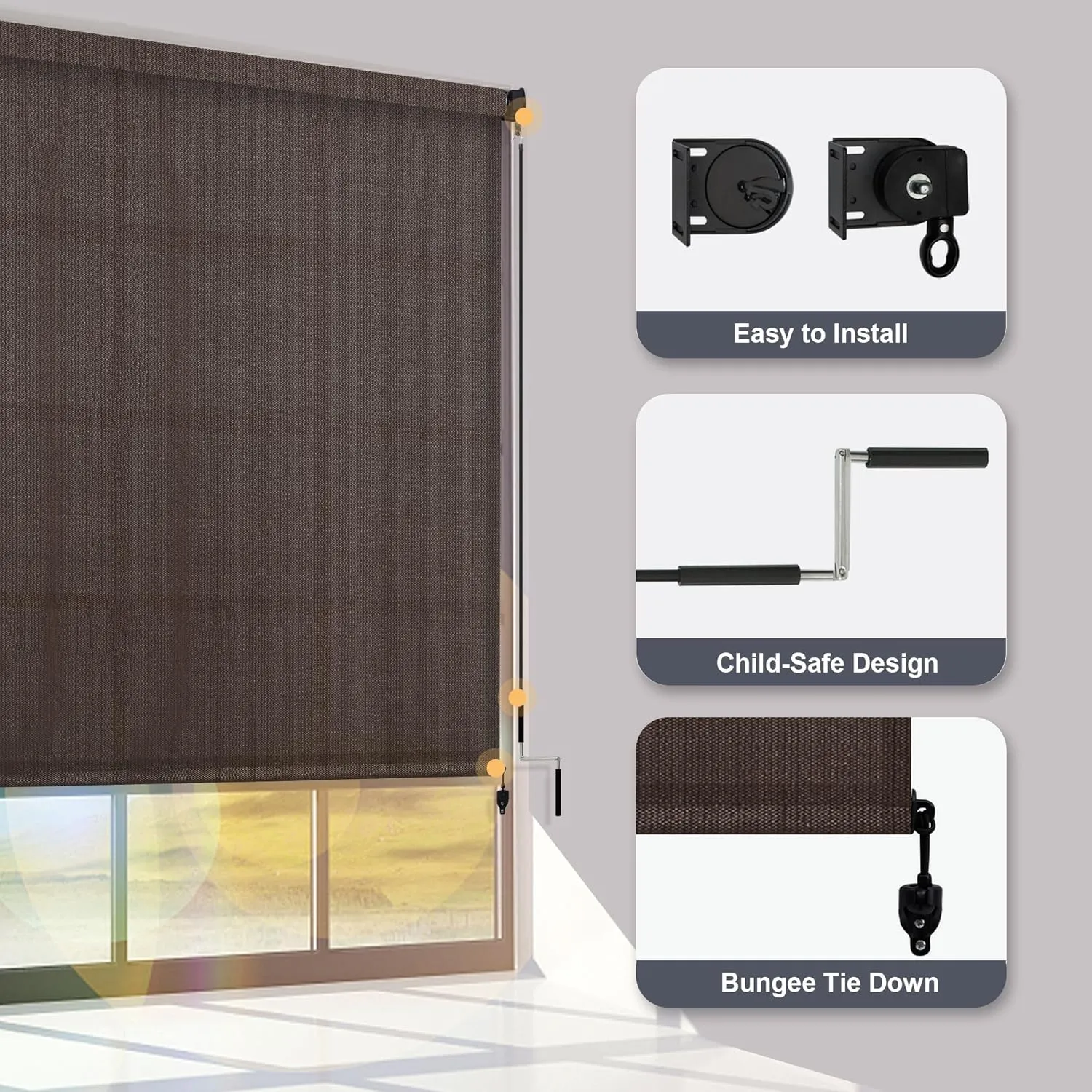 VICLLAX Outdoor Roller Shade, Patio Cordless Blinds Roll Up Shade 6x6FT, Chocolate